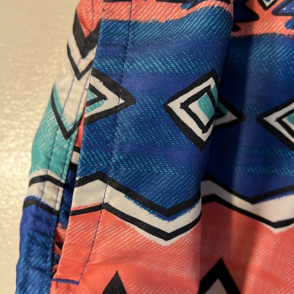 No Boundaries Geometric Pattern Men’s Swim Trunks Sz Lg. In Blue, Aqua & Coral. - Picture 5 of 10